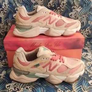 New Balance 9060 brown pink sneakers.